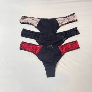 Women Lace Trimmed Underwear Set - Black, Red, and Pink